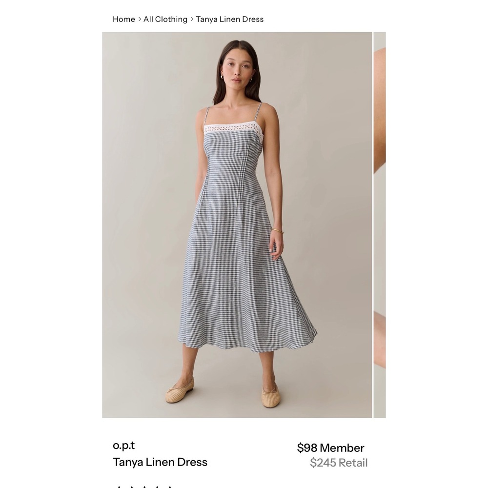 Few Moda o.p.t Tanya Linen Dress  0 Gingham Eyelet Midi Coastal Preppy Boho